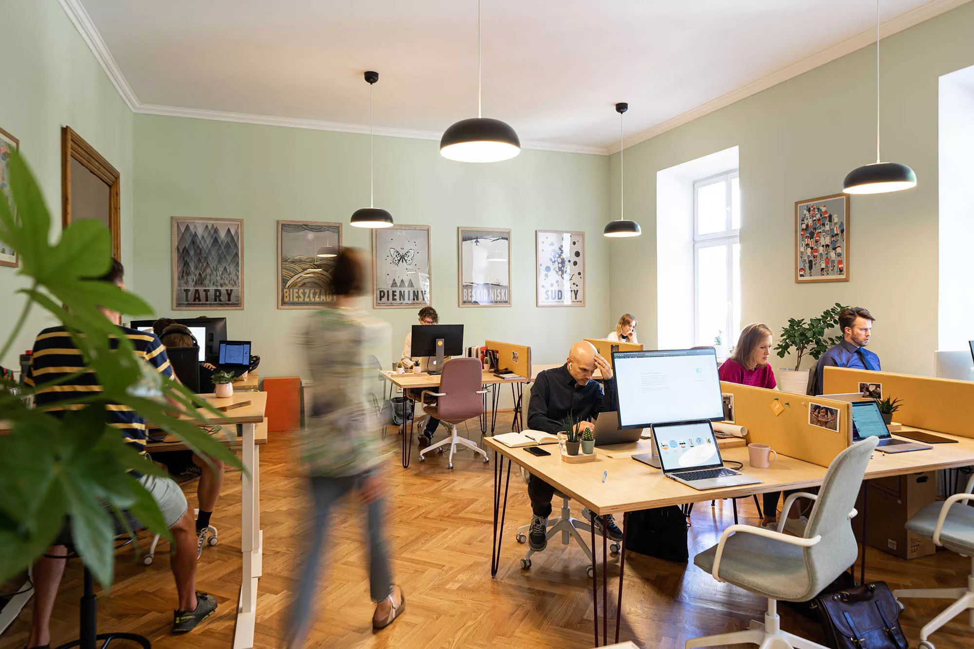 Coworking workspace at Yolk Kraków across multiple floors