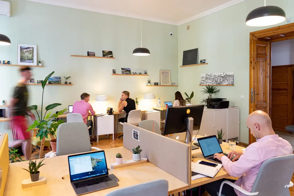 Members collaborating at Yolk coworking Kraków